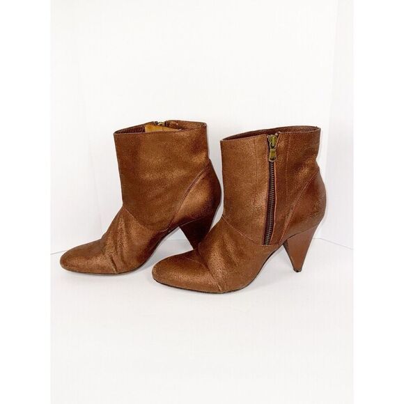 Billy Reid Shoes - Billy Reid Womens Leather Ankle Boot Metallic Bronze Booties Zip Cone Heel 8.5 B